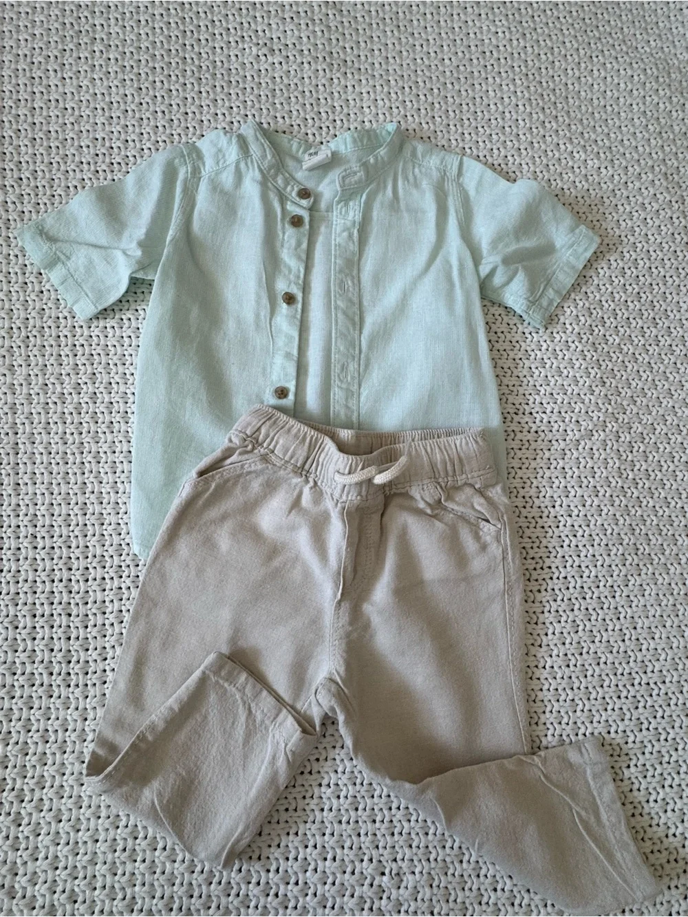 H&M Mint Green Top and Beige Pants Kids Matching Set